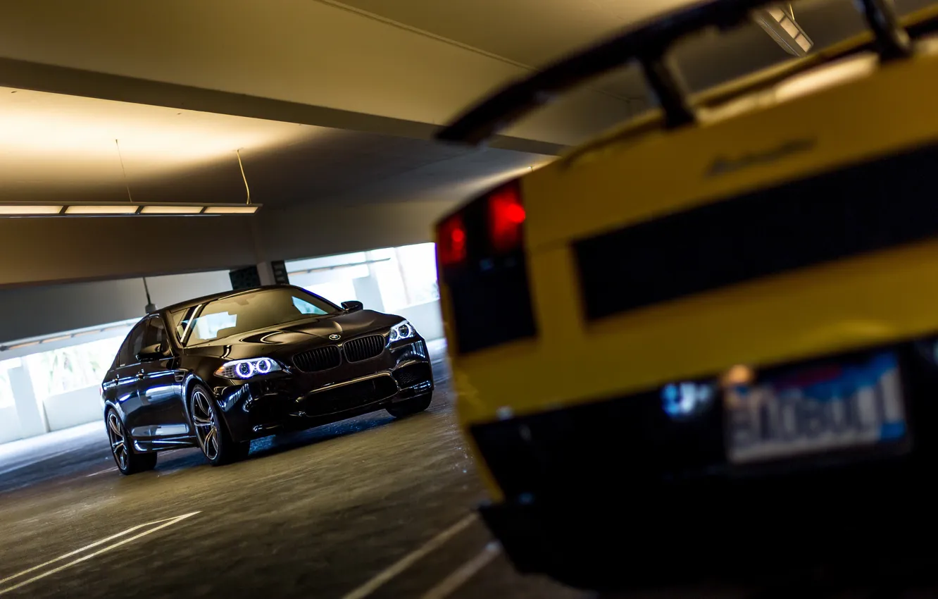 Фото обои Lamborghini, BMW, Superleggera, Black, Yellow