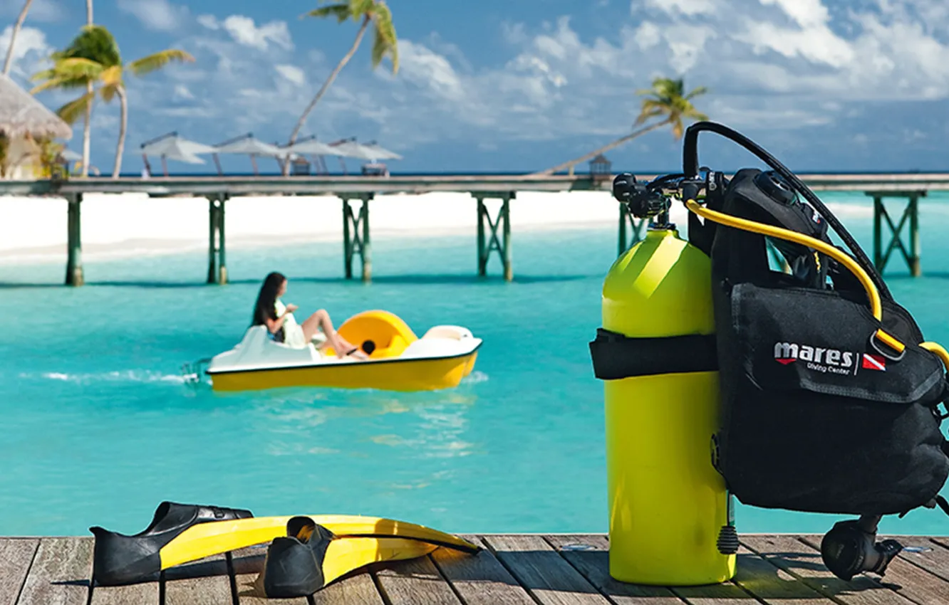 Фото обои пляж, пальмы, океан, отдых, отпуск, курорт, белый песок, Maldives