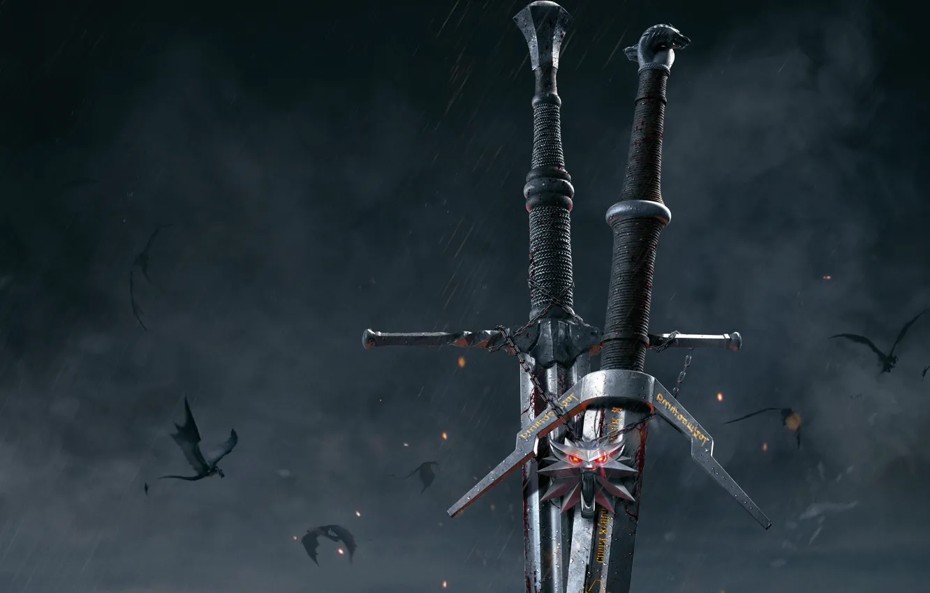 Фото обои оружие, медальон, мечи, The Witcher 3: Wild Hunt, Ведьмак 3: Дикая Охота