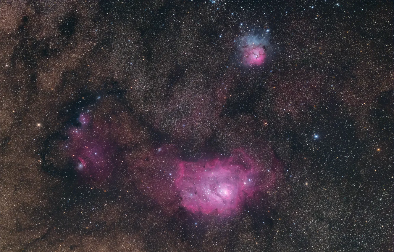 Фото обои космос, Туманность Лагуна, Тройная туманность