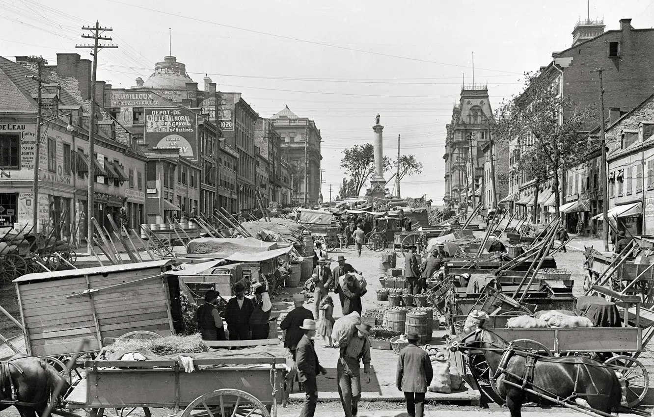 Фото обои город, ретро, США, рынок, 1900-й год