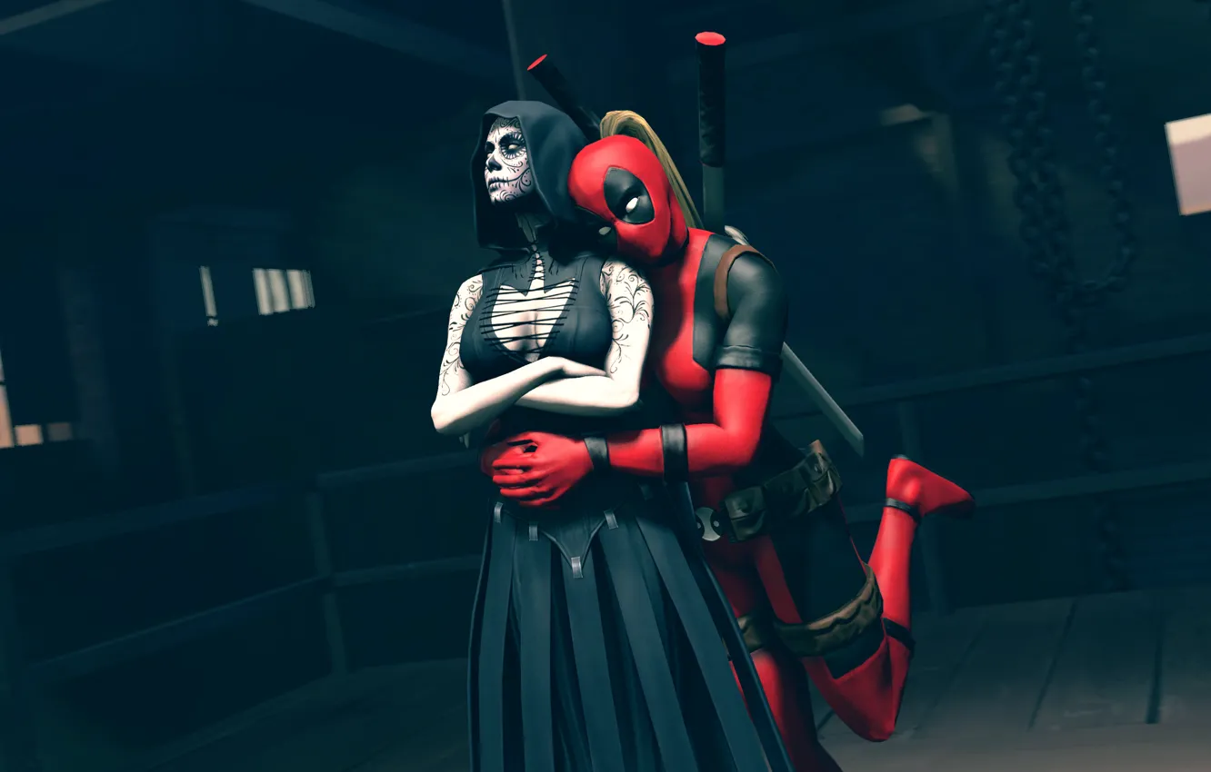 Фото обои смерть, капюшон, Death, грим, Marvel Comics, Lady Deadpool