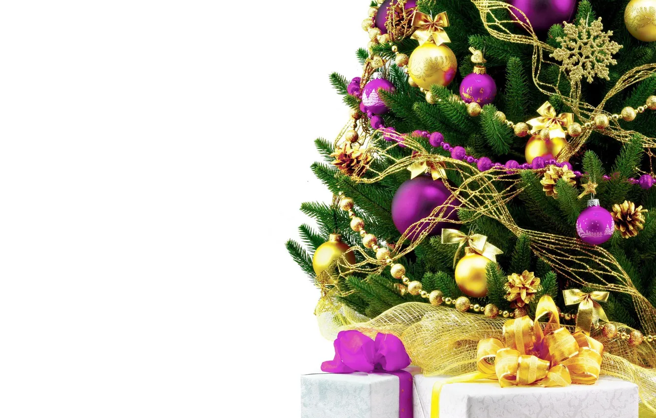 Фото обои белый, фон, праздник, widescreen, шары, обои, елка, новый год