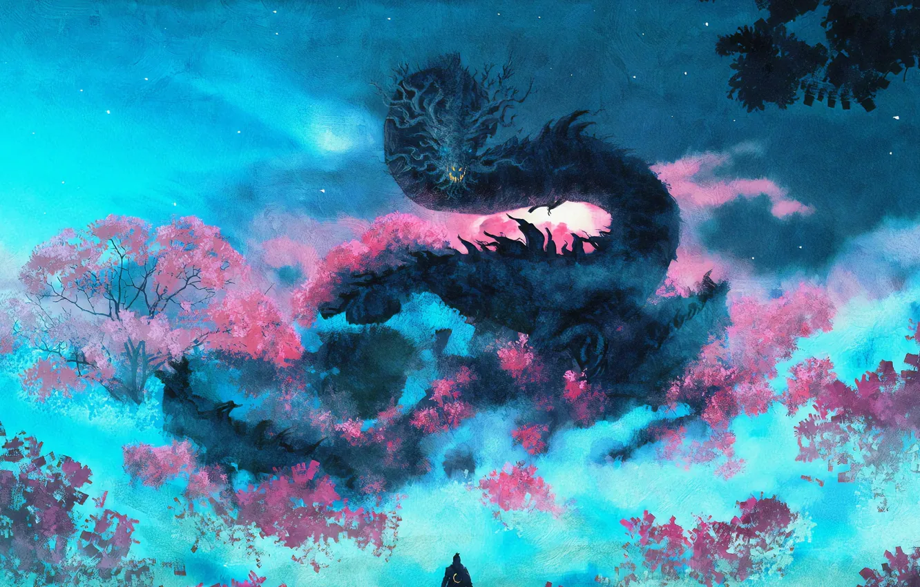 Фото обои Дракон, Воин, Dragon, Games, Art, Warrior, Sekiro, Sekiro: Shadows Die Twice