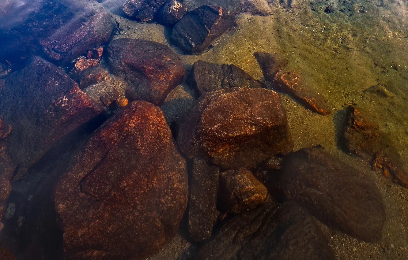 Фото обои вода, прозрачность, озеро, камни, дно