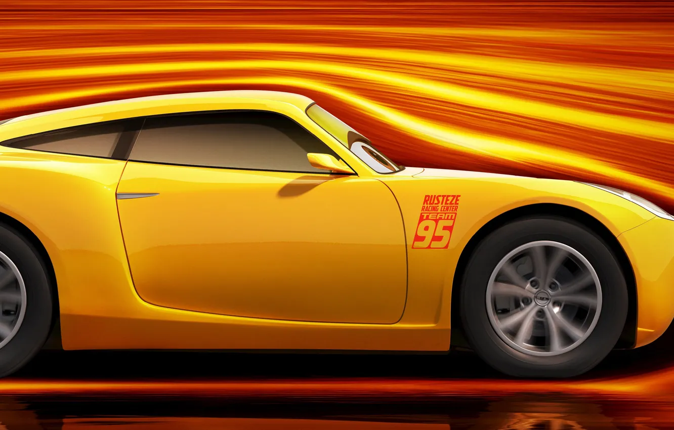Фото обои car, Disney, Cars, yellow, race, speed, animated film, animated movie