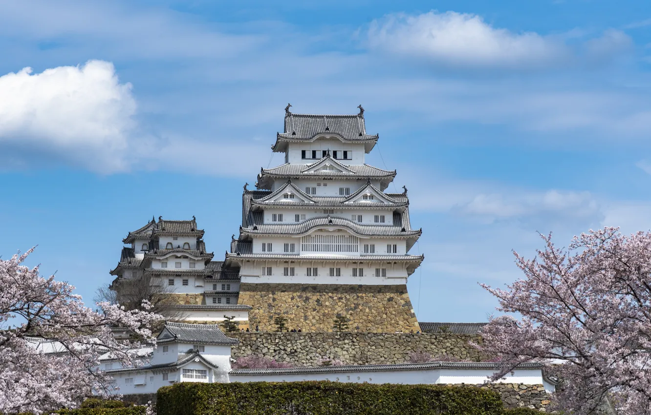 Фото обои небо, облака, замок, Япония, Japan, архитектура, sky, дворец