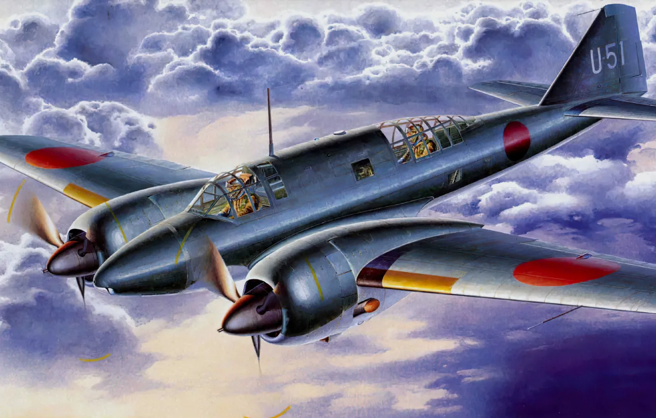 Фото обои Mitsubishi, art, airplane, aviation, ww2, ki-46