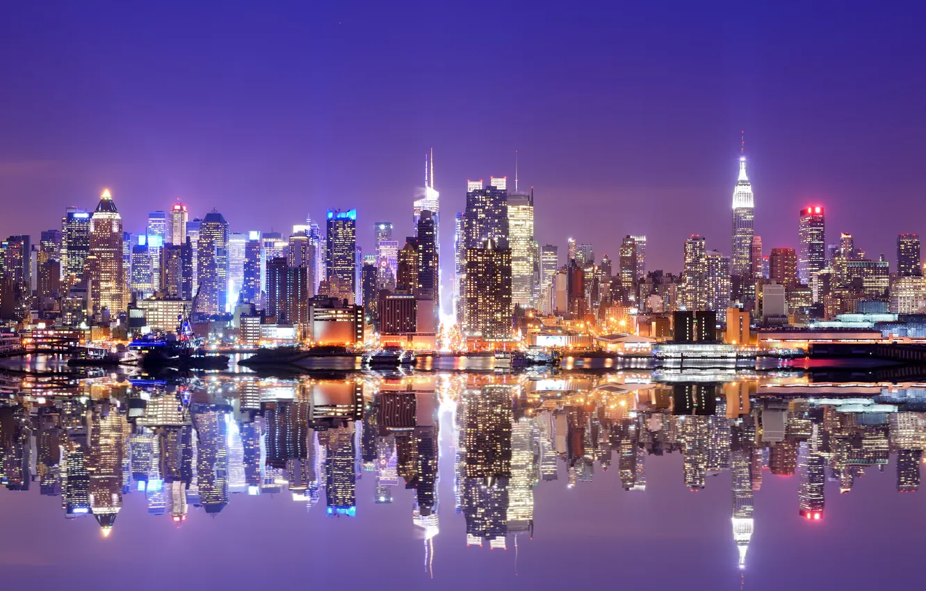 Фото обои lights, USA, ночной город, Манхэттен, Нью Йорк, небоскрёбы, skyline, night