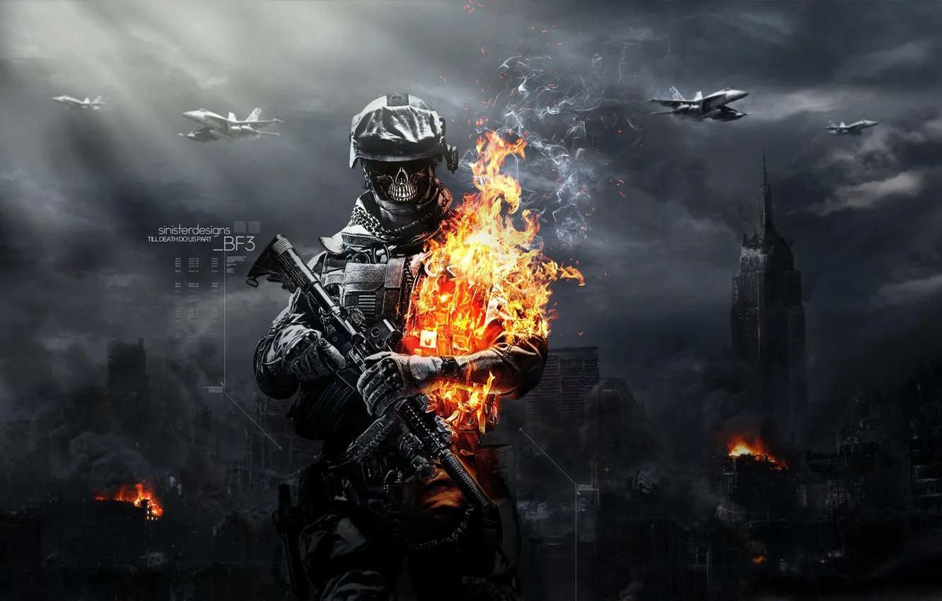 Фото обои огонь, солдат, зомби, Battlefield 3 zombies