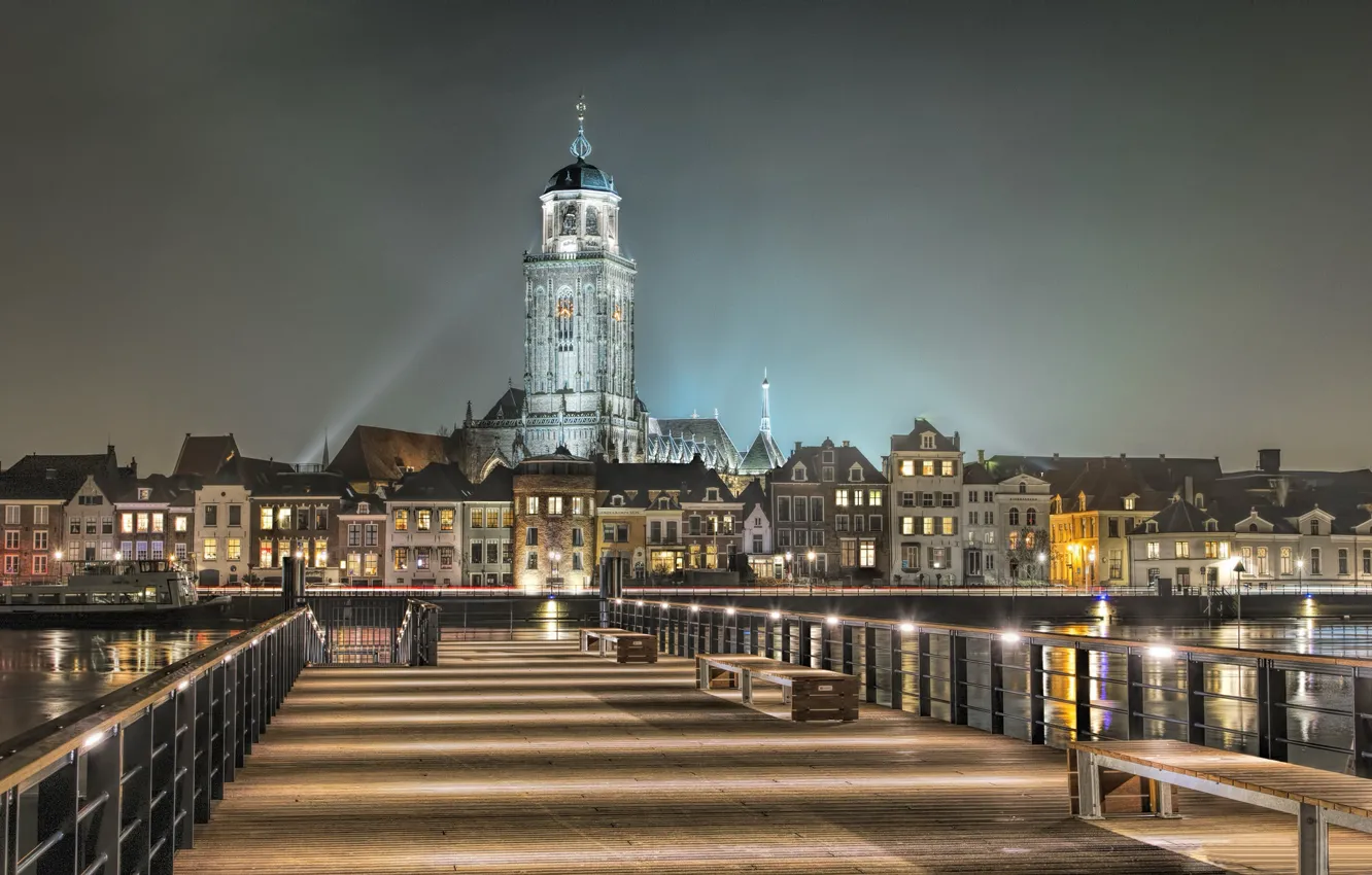 Фото обои ночь, огни, Нидерланды, Голландия, Deventer, De Hoven, Overyssel