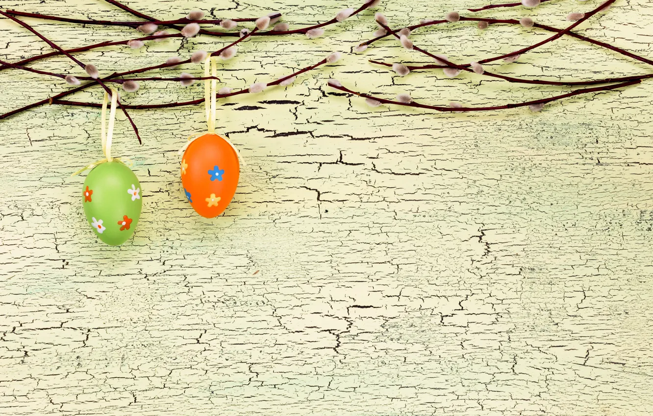 Фото обои яйца, весна, Пасха, happy, верба, spring, Easter, eggs