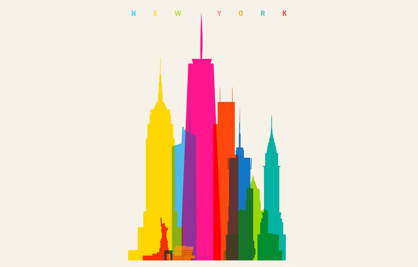 Фото обои город, краски, цвет, дома, радуга, Нью-Йорк, New York, масштаб