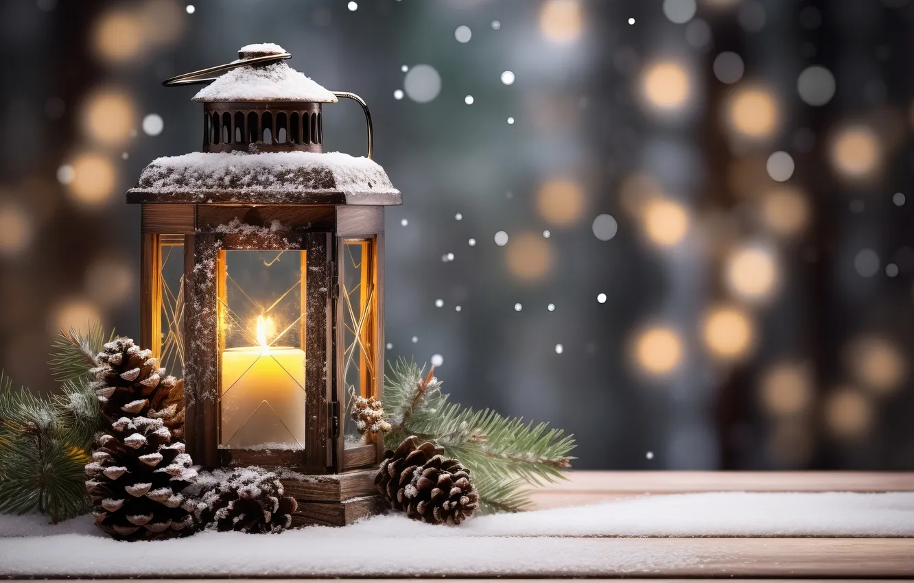 Фото обои зима, снег, ночь, Рождество, фонарь, Новый год, Christmas, night