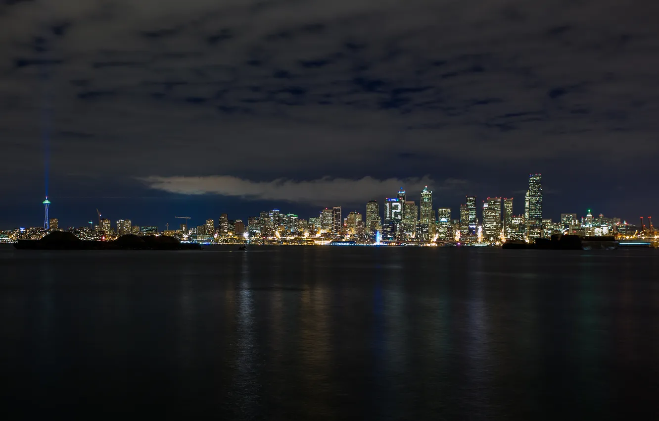 Фото обои ночь, город, небоскребы, панорама, Seattle