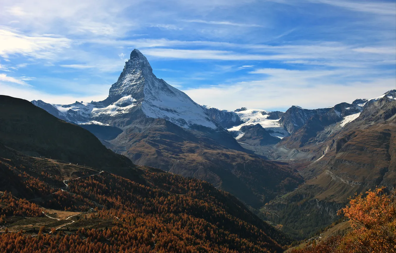 Фото обои осень, горы, гора, Швейцария, Альпы, Маттерхорн