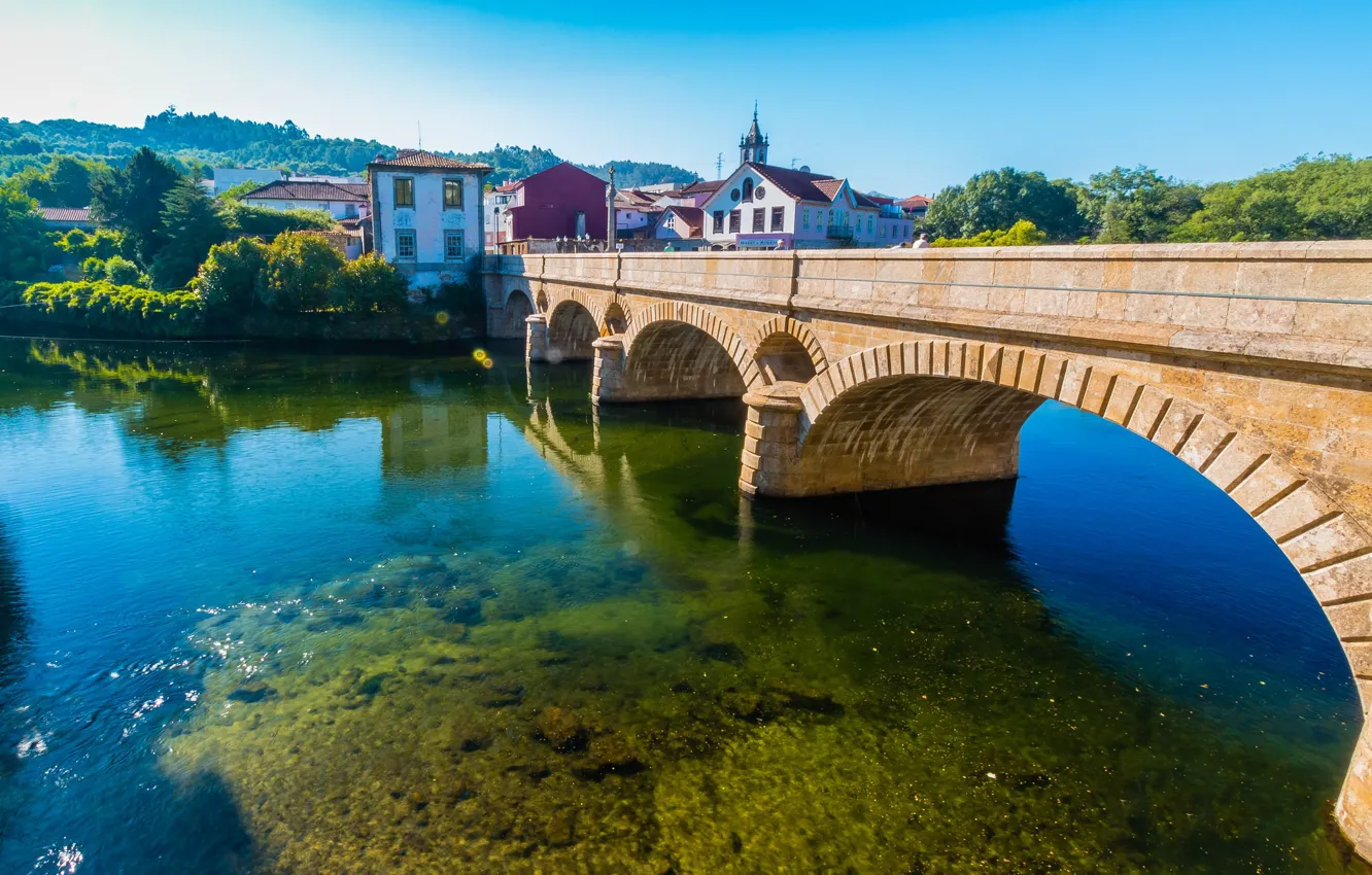Фото обои мост, город, река, Португалия, Arcos de Valdevez