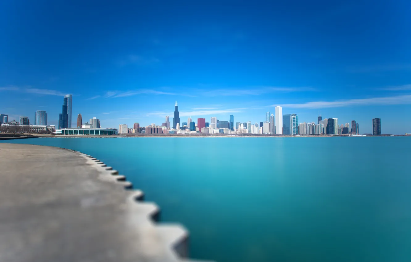 Фото обои город, озеро, голубое, Чикаго, Мичиган