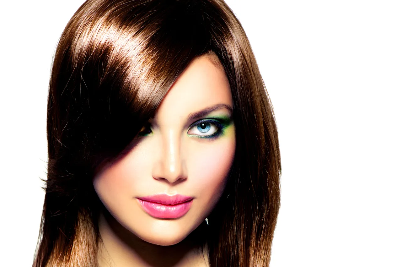 Фото обои взгляд, лицо, модель, макияж, брюнетка