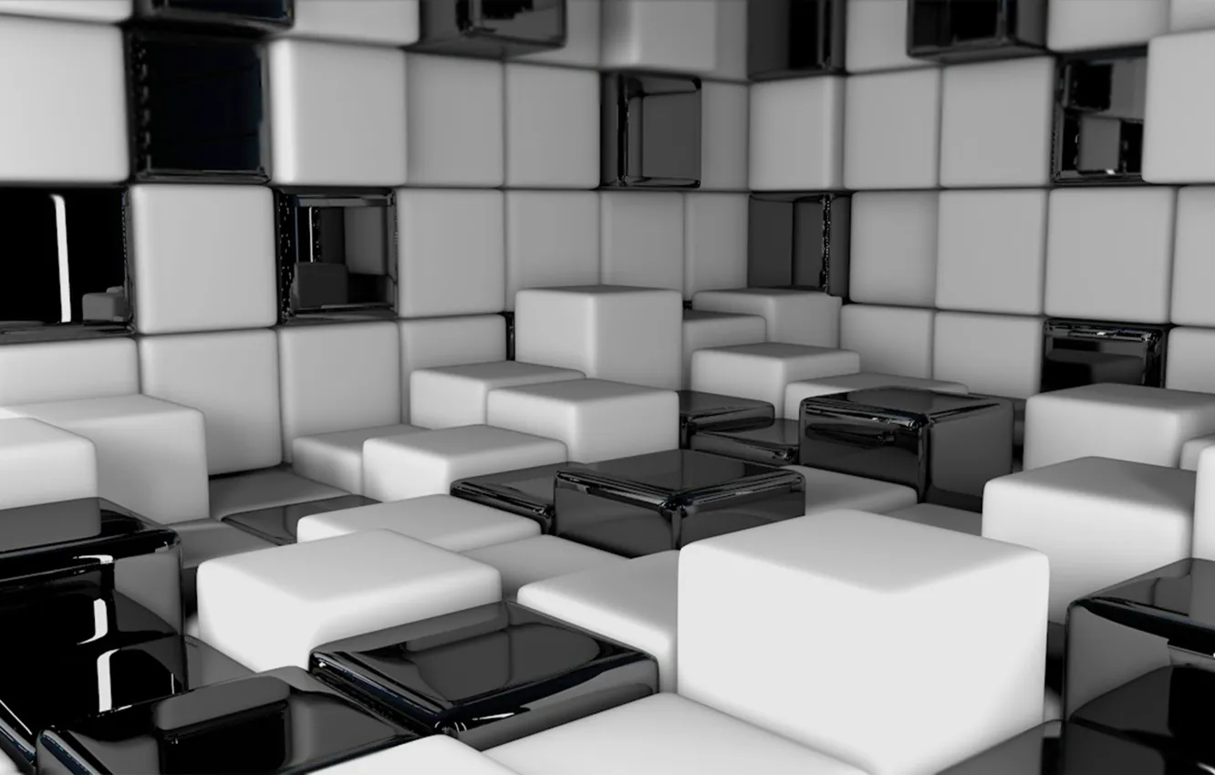 Фото обои минимализм, кубы на чёрном фоне, 3d Abstract Fractal, абстракция 3D, 3д кубы