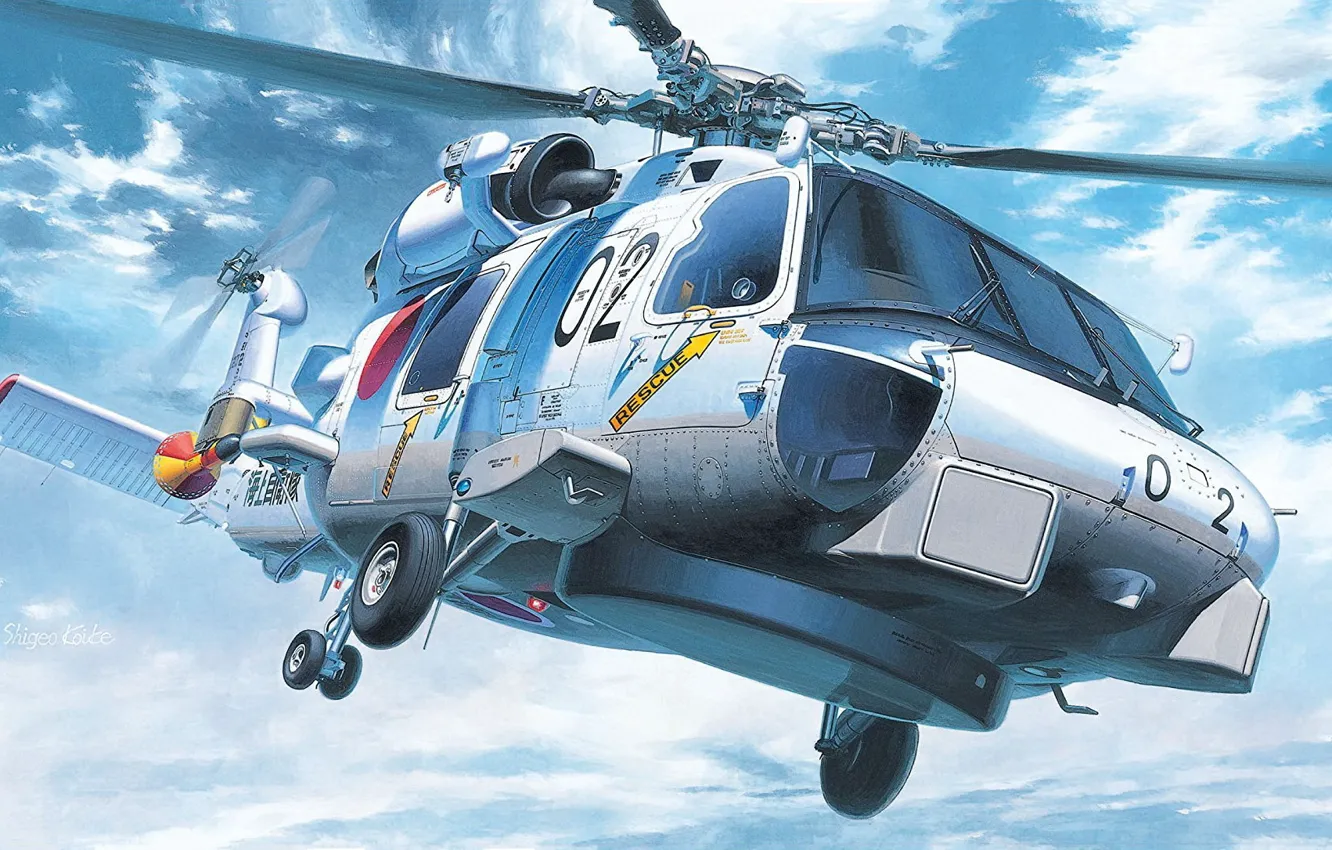 Фото обои Sikorsky, Силы самообороны Японии, палубный противолодочный вертолёт, Anti-Submarine Helicopter, SH-60J Sea Hawk