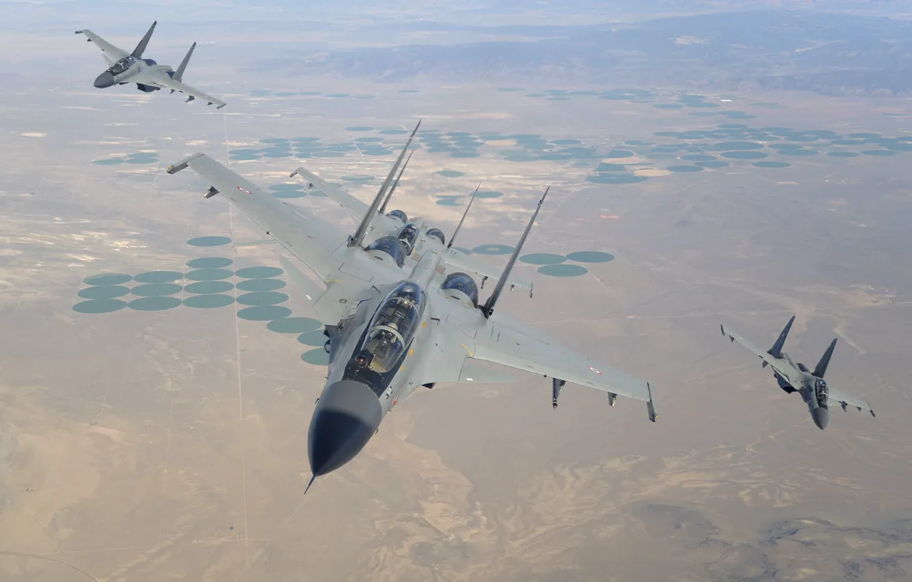 Фото обои Полет, Истребители, ВВС Индии, Учения, Su-30 MKI, Су-30 МКИ