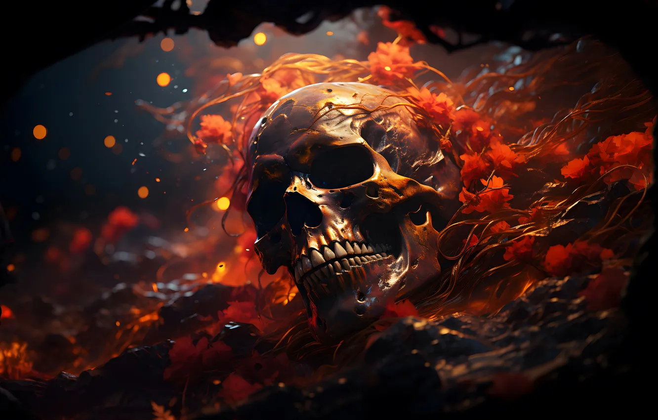 Фото обои fire, skull, art