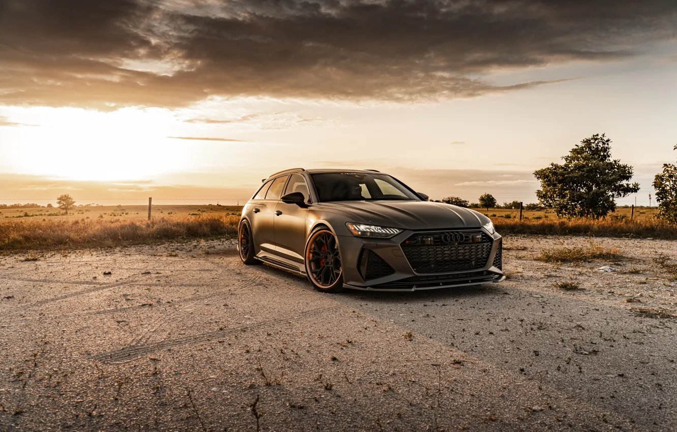 Фото обои Audi, Sunset, Gray, RS6