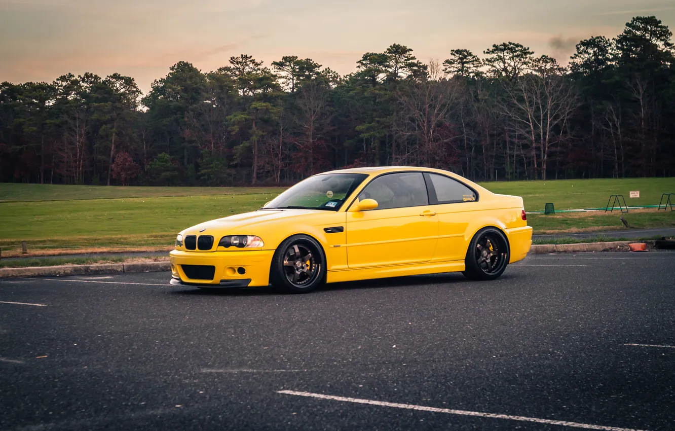 Фото обои BMW, Yellow, E46, Parking, Forest, M3