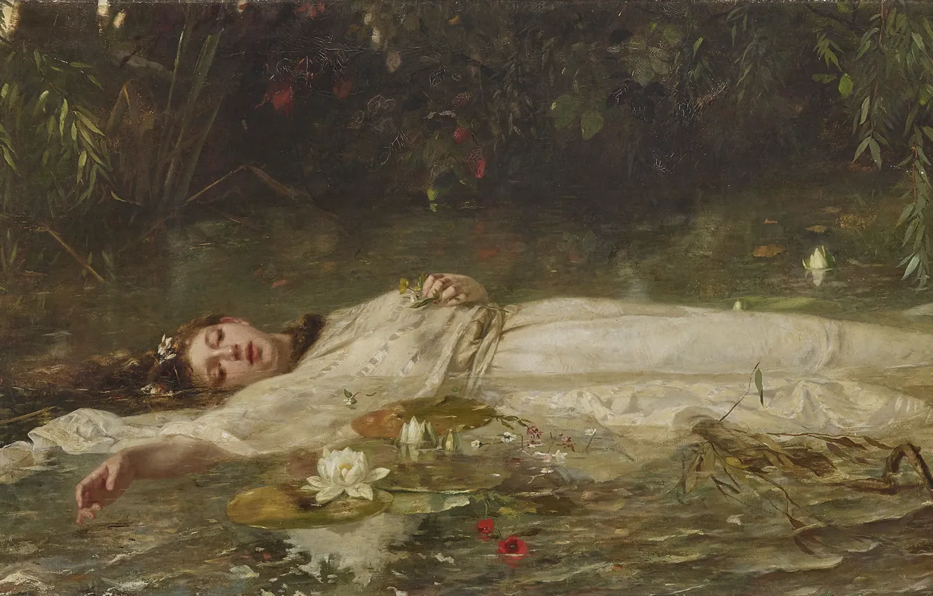 Фото обои Офелия, Ophelia, German painter, немецкий живописец, oil on canvas, Friedrich Wilhelm Theodor Heyser, Фридрих Вильгельм …