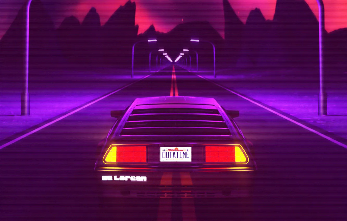 Фото обои Авто, Музыка, Машина, Стиль, Фон, Назад в будущее, DeLorean DMC-12, Art