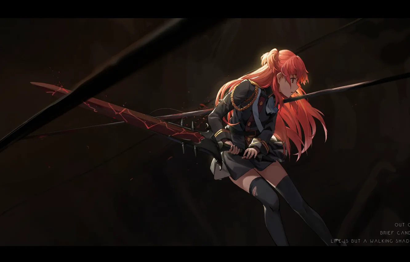Фото обои девушка, оружие, кровь, меч, аниме, форма, ранение, shuang ye
