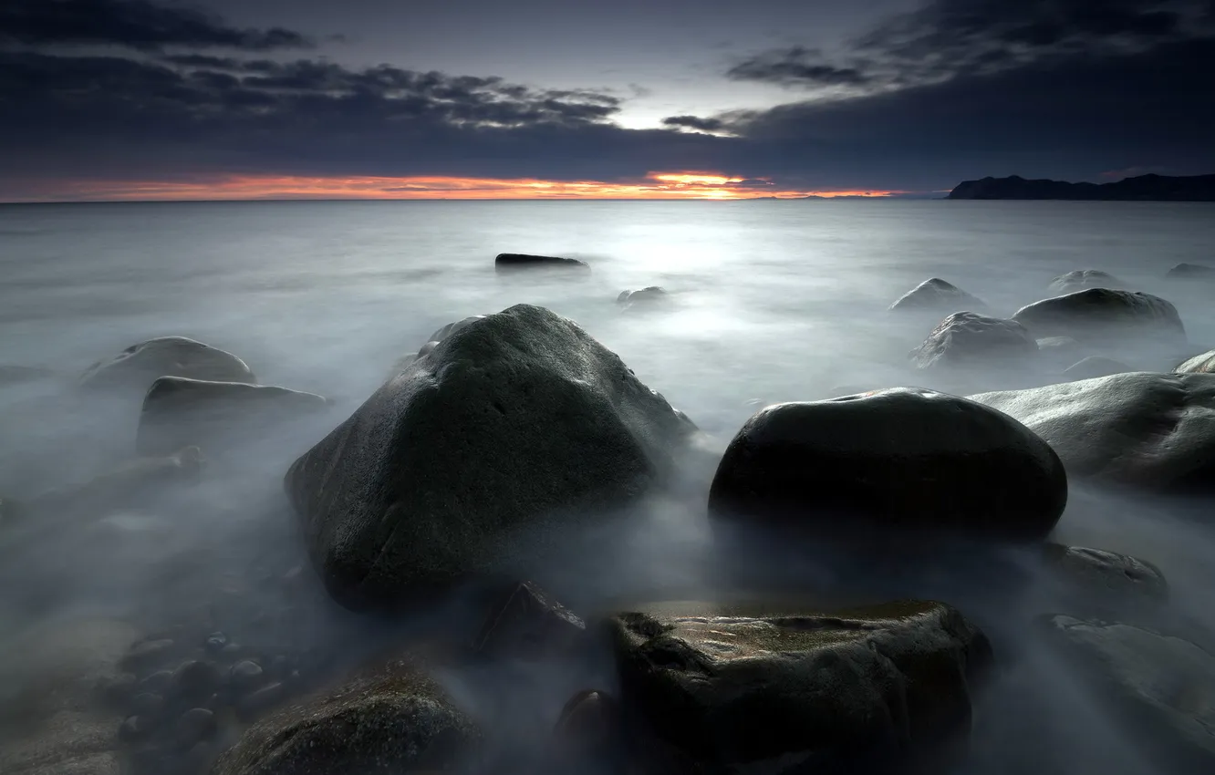 Фото обои море, ночь, камни