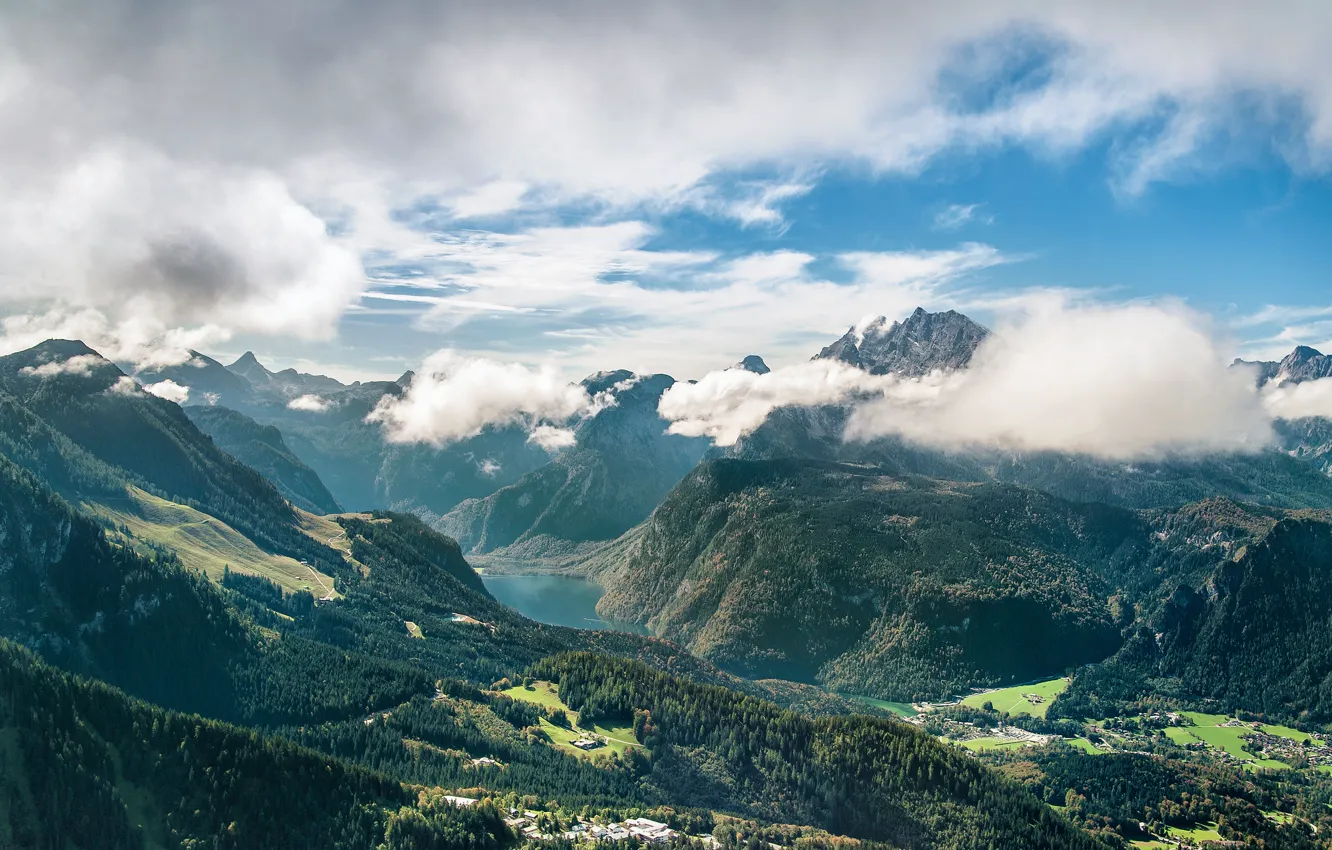 Фото обои горы, озеро, долина, germany, Bavaria, Deutschland, горный хребет, Berchtesgaden