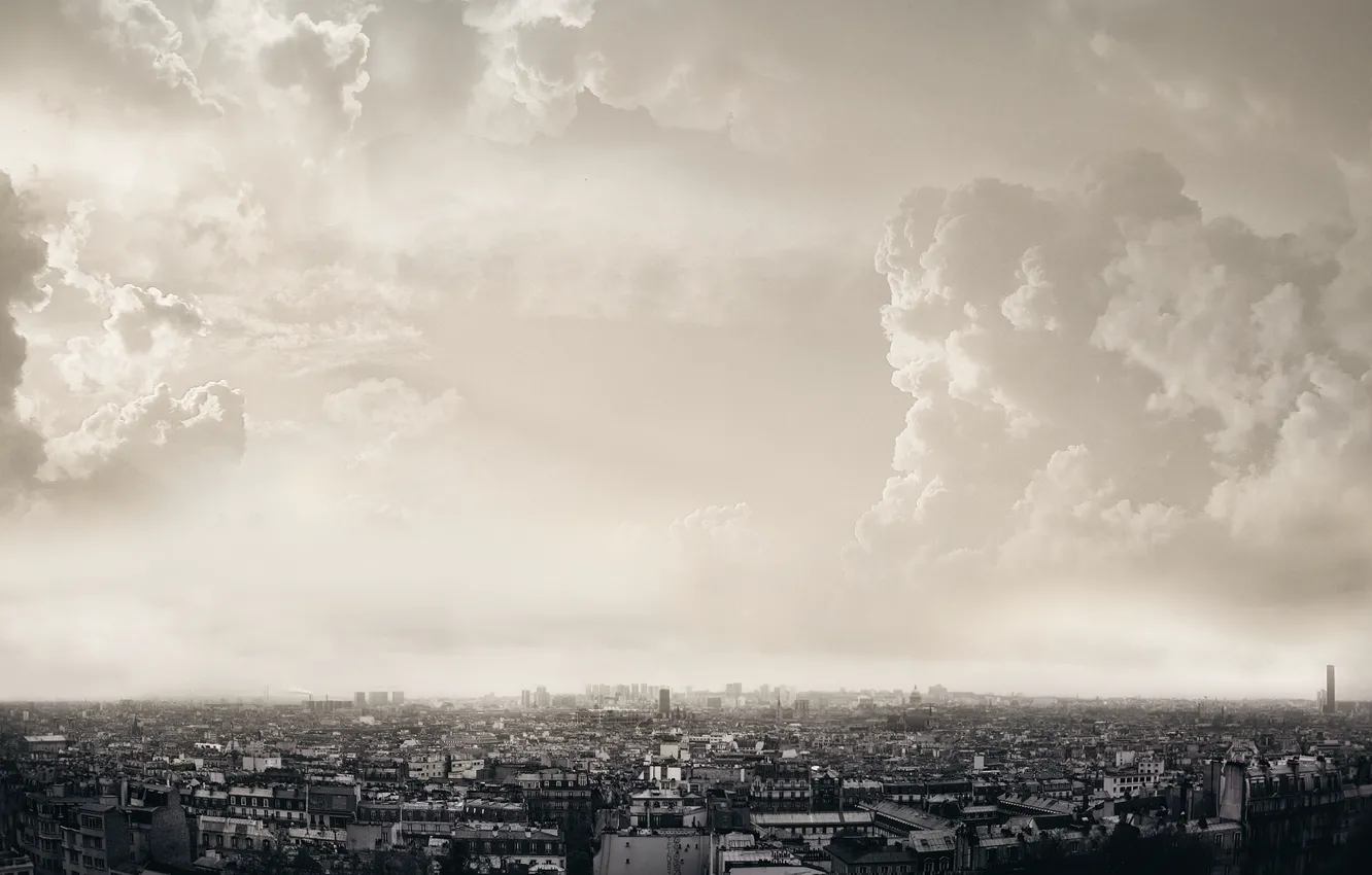 Фото обои облака, город, париж