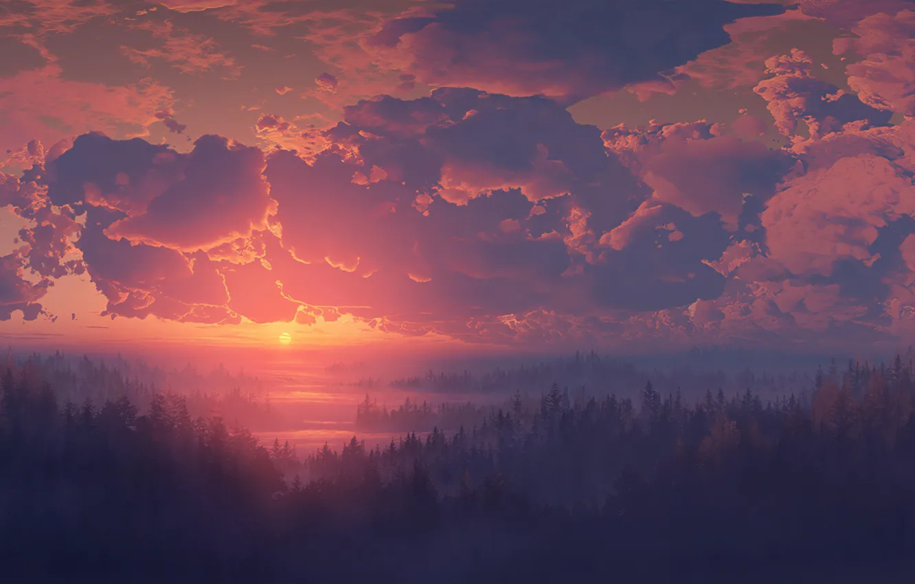 Фото обои Nature, Sky, Sunset, Trees