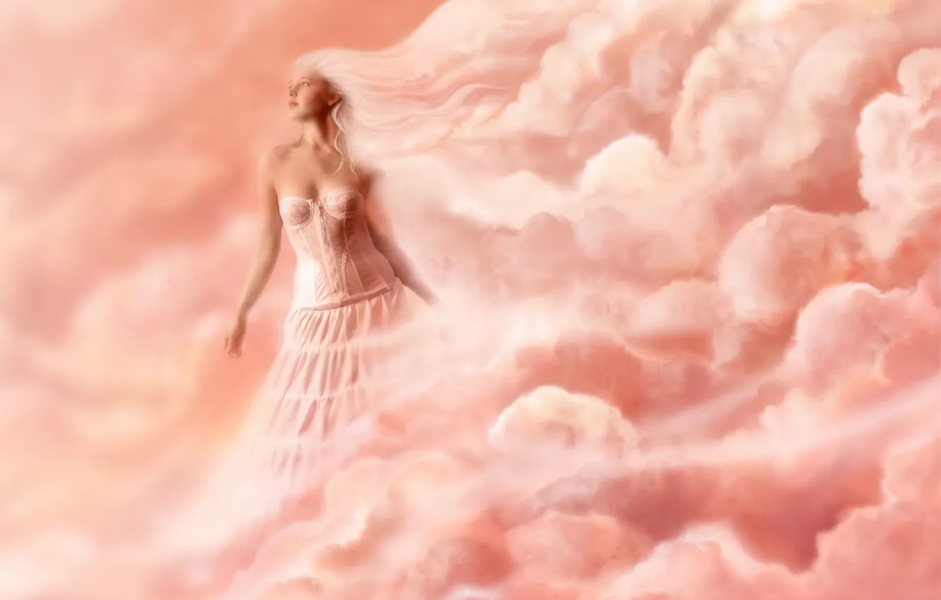 Фото обои женщины, облака, розовый