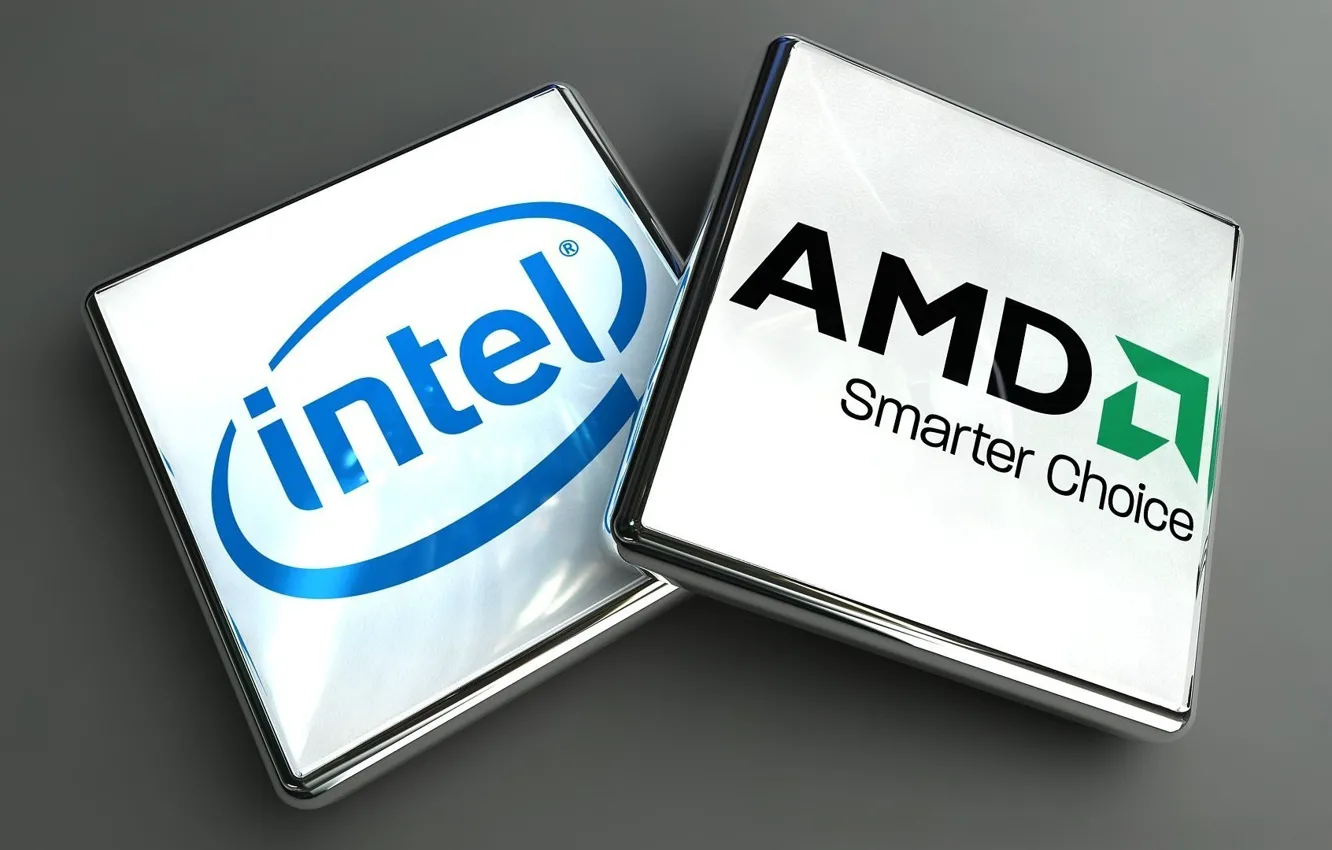 Фото обои logo, intel, amd, chip, processor