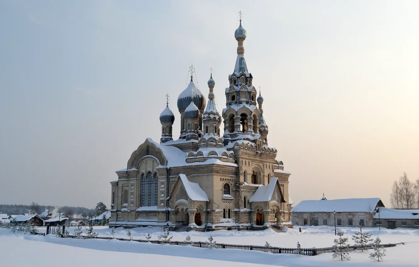 Фото обои холод, зима, снег, обои, храм, wallpaper, Россия, Спасский храм
