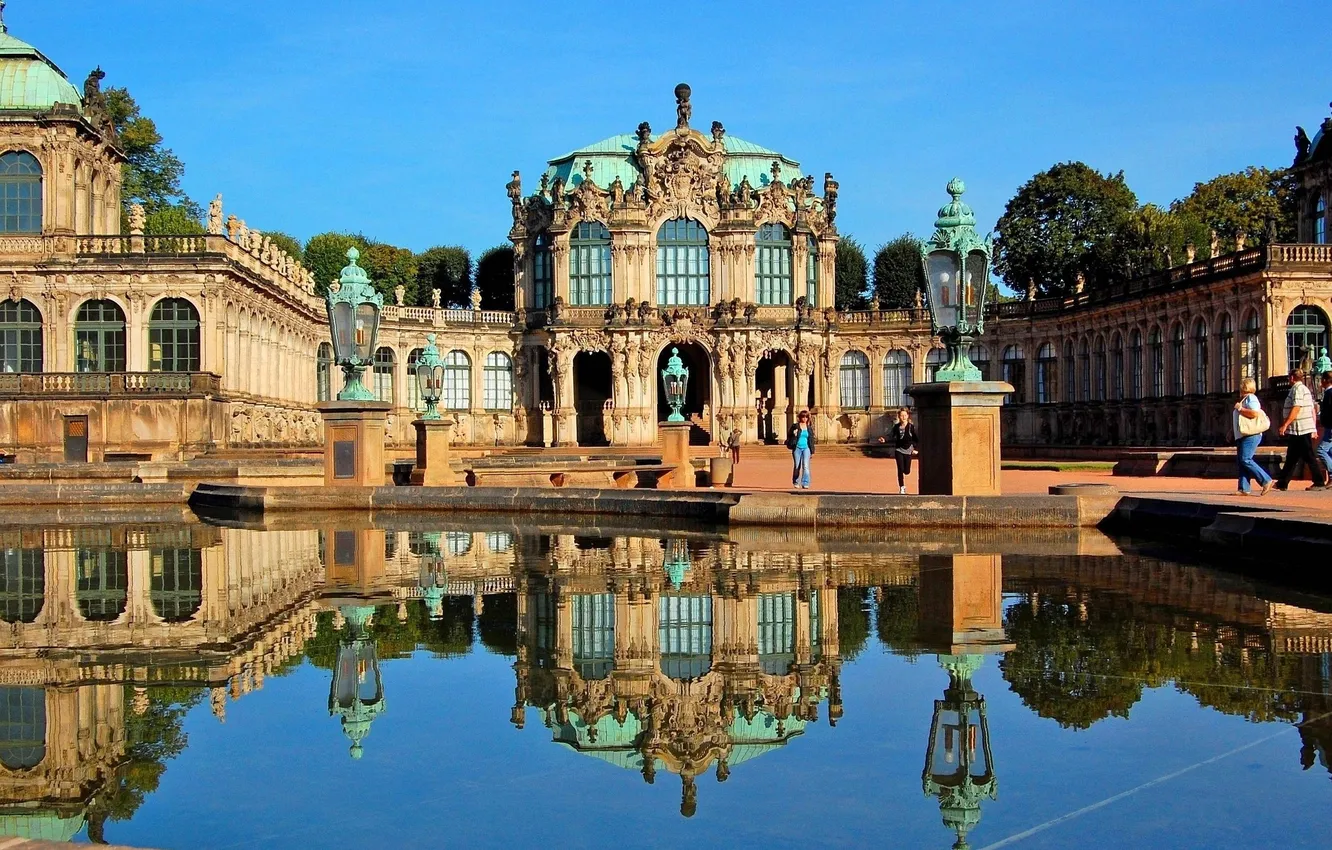 Фото обои небо, вода, Германия, Дрезден, фонари, купол, Germany, дворец