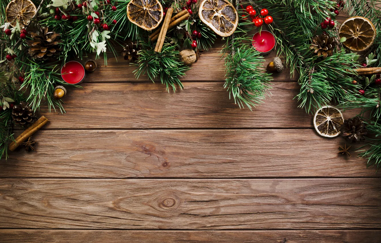Фото обои елка, свечи, Новый Год, Рождество, Christmas, шишки, wood, New Year