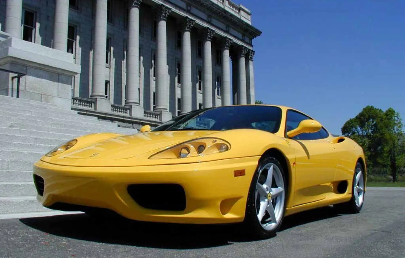 Фото обои Дорога, Машина, Желтая, Ferrari, F430 Scuderia