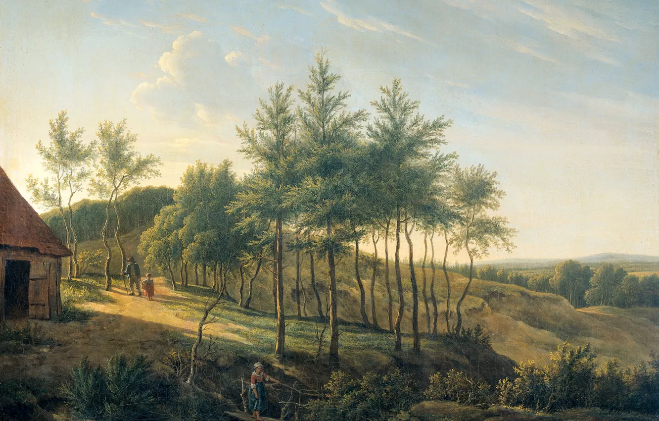 Фото обои пейзаж, масло, картина, холст, Gerrit Jan Michaelis, Холмистый Ландшафт, 1814, Геррит Ян Микаэлис
