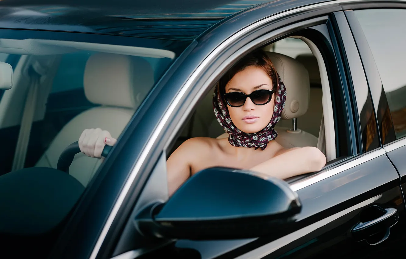 Фото обои машина, девушка, ретро стиль, Glamour driver