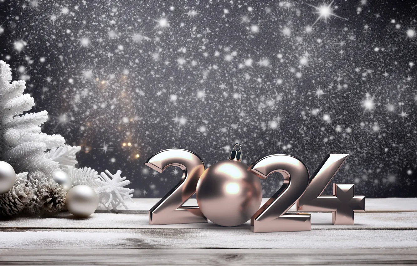 Фото обои зима, снег, шары, Новый Год, Рождество, цифры, silver, new year