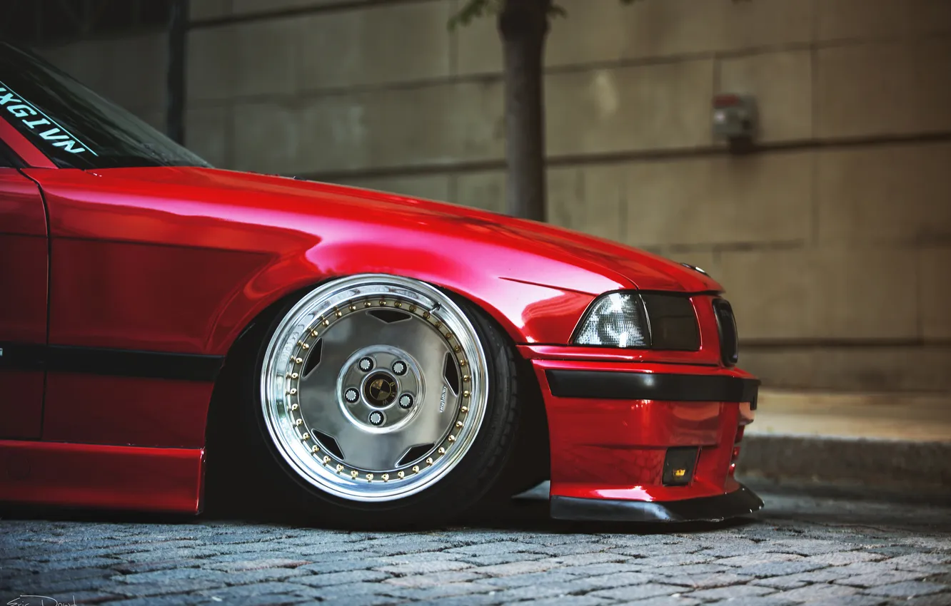 Фото обои BMW, red, диск, tuning, E36