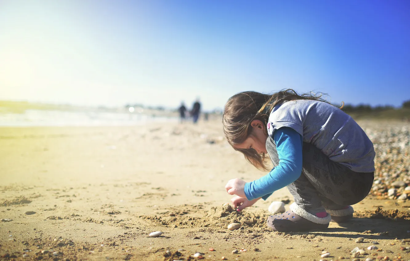 Фото обои песок, пляж, девочка