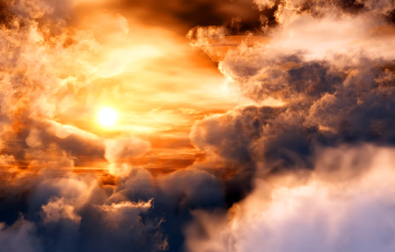 Фото обои космос, облака, закат, планета, сонце