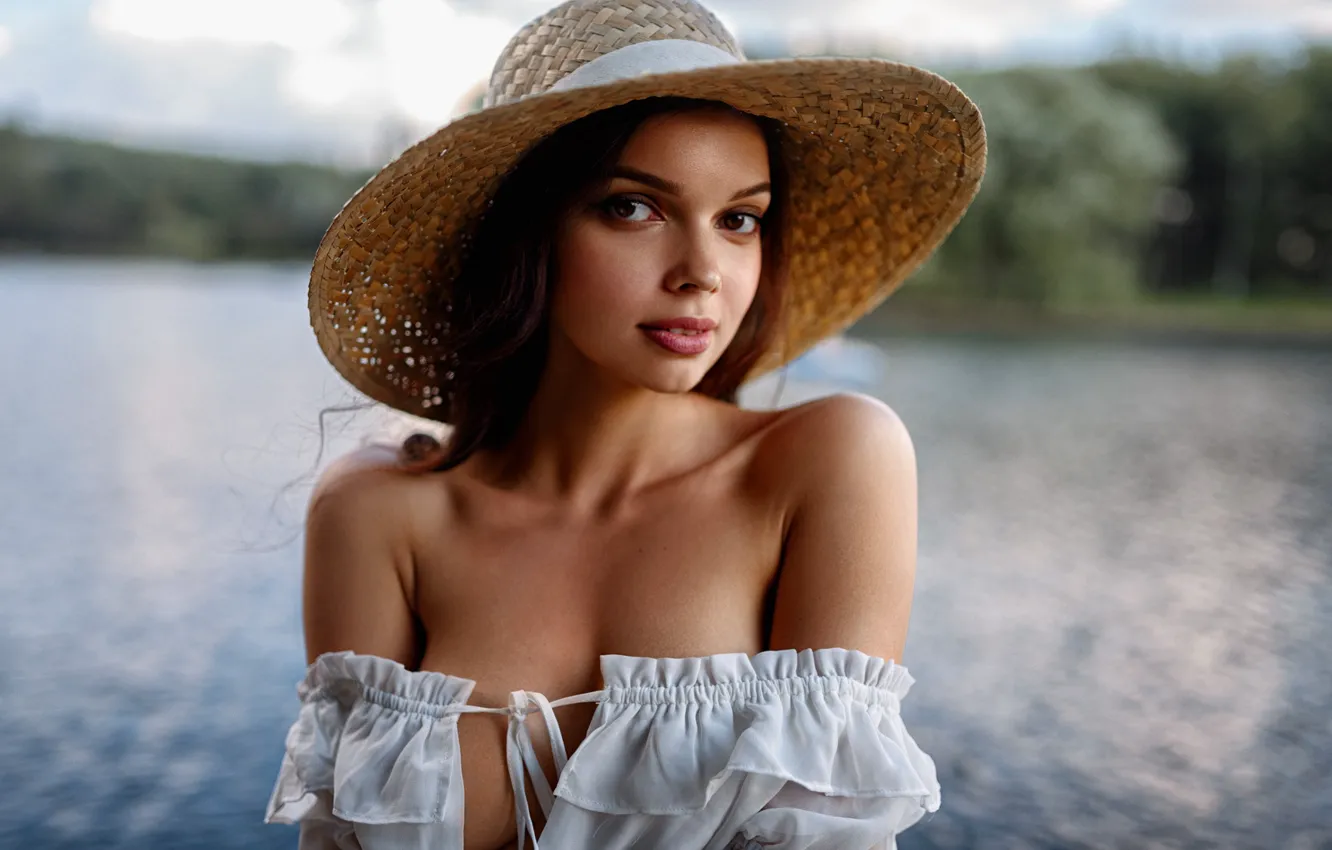 Фото обои взгляд, девушка, крупный план, шляпа, Георгий Чернядьев, Georgy Chernyadyev, Анжелика Свойкина, Анжелика Пименова
