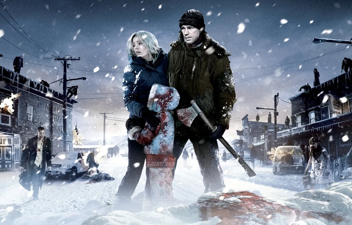 Фото обои зима, снег, Джош Хартнетт, топор, вампиры, аляска, 30 дней ночи